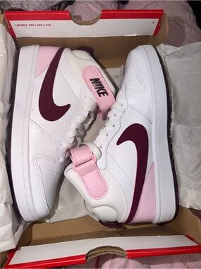 Nike White Pink Maroon Kids Mid-Top Sneakers